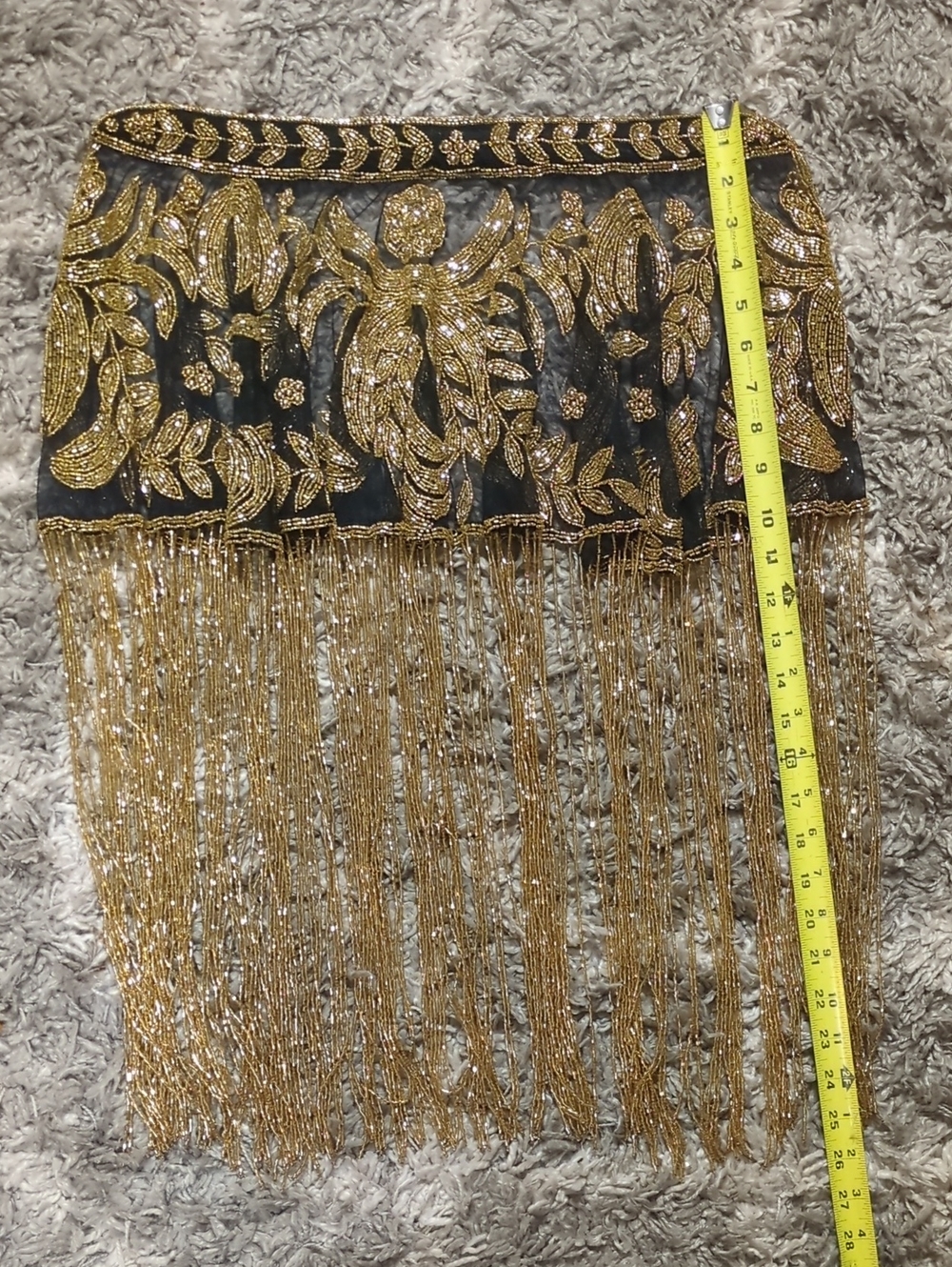 Black Gold Beaded Fringe Capelet Art Deco Gatsby Flapper Shawl - Picture 14 of 16